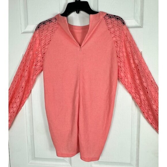 3 for $15 Miholl Coral Long Sleeve Lace Knit Top, Tie Front , NWT Size Small - Picture 4 of 10